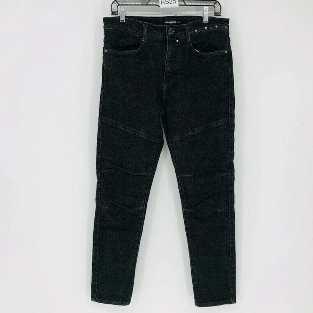 Karl Lagerfeld Men's Gray Denim Cotton Studded Skinny Moto Slim Jeans Size 32